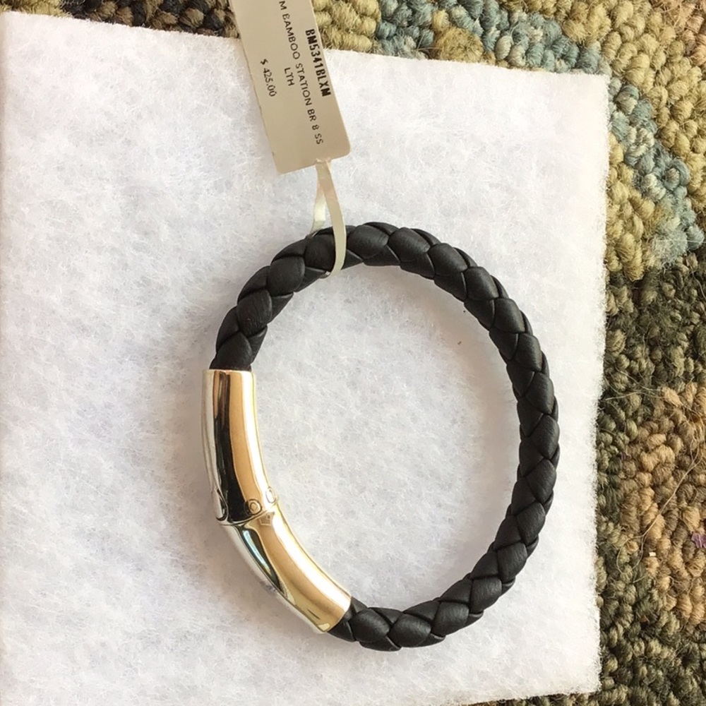 John Hardy men’s silver and black leather bracelet